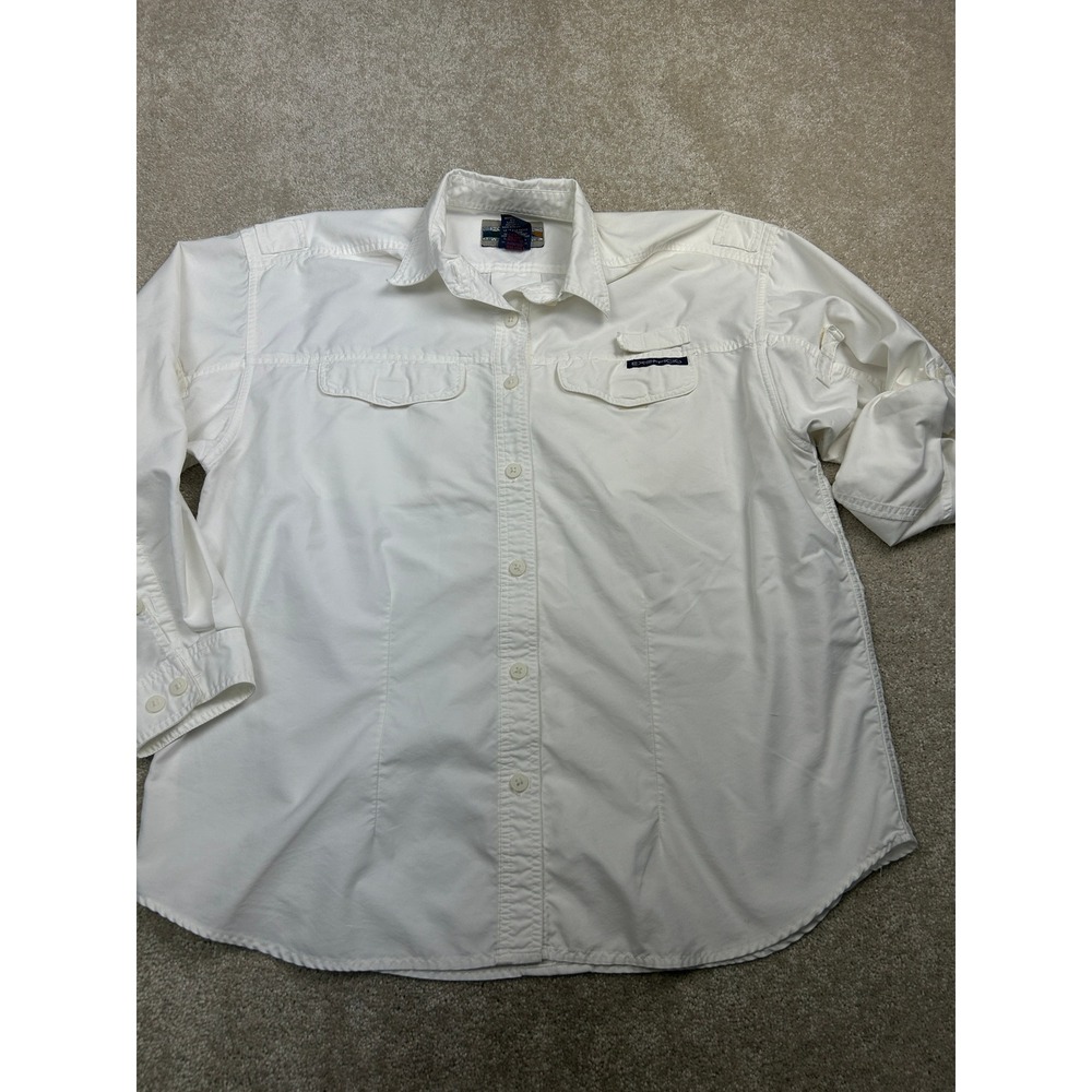 ExOfficio Solid Button Up XL White Roll Tab Safari Hiking Gorpcore Utility Hike
